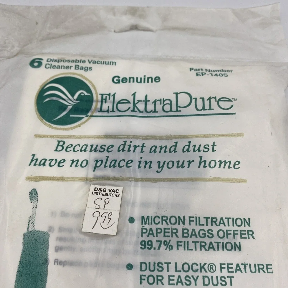 Elektrapure EP1405 Vacuum Sunbeam 410B Paper bags Pack Of 6‎
